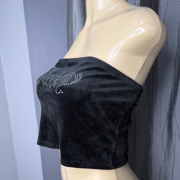 Juicy Couture Women’s Sz XL Black Studded Velvet Tube Top - Picture 3 of 5